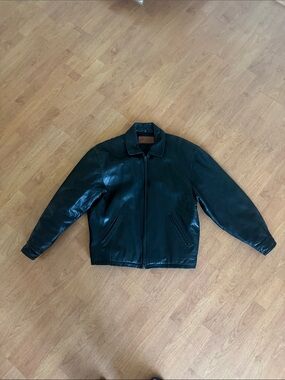 Men's Black Leather Zip-Front Jacket Size M